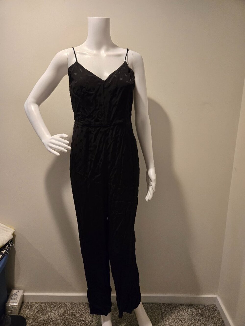 Anthropologie Essential Strappy Jumpsuit Black Polka Dot 0